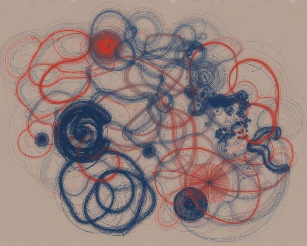Vibrant Abstract Composition with Swirling Lines and Patterns