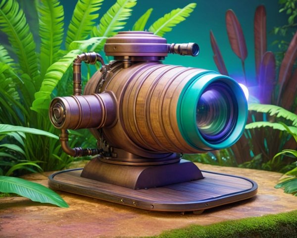 Vintage-Inspired Camera Design in Jungle Setting