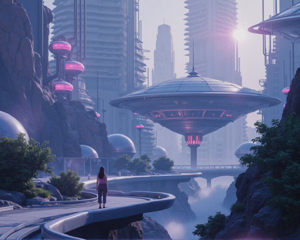 Futuristic Cityscape with Skyscrapers and Nature