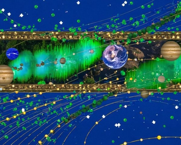 Vibrant Cosmic Scene with Colorful Planets and Nature