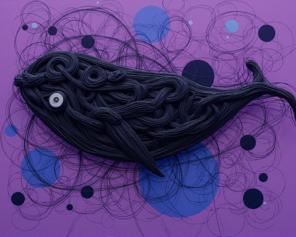 Abstract Whale Artwork with Black Lines and Colors