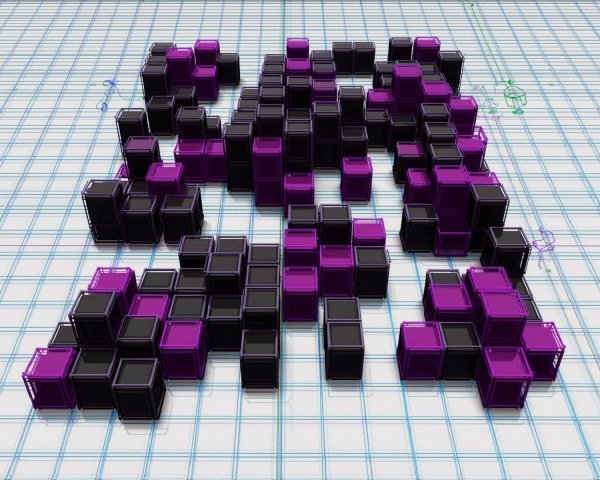 Three-Dimensional Cubic Shapes on Light Blue Grid