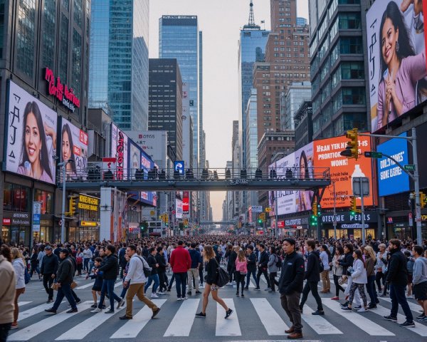 Crowded Urban Scene in Times Square, New York