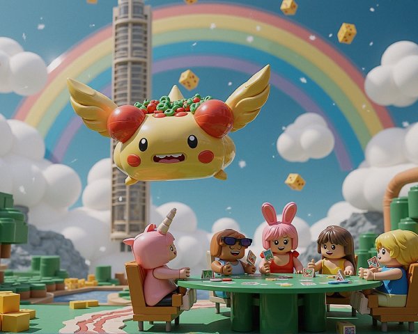 Playful Characters at a Vibrant Gaming Table Scene