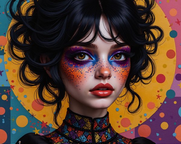Portrait of a Young Woman with Colorful Makeup and Hair