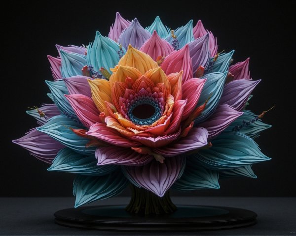 Floral Sculpture with Vibrant Petals in Circular Design