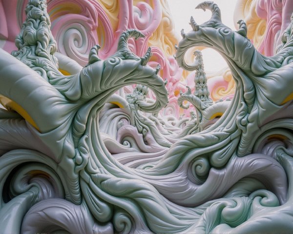 Surreal Landscape of Soft Sculpted Waves in Pastels