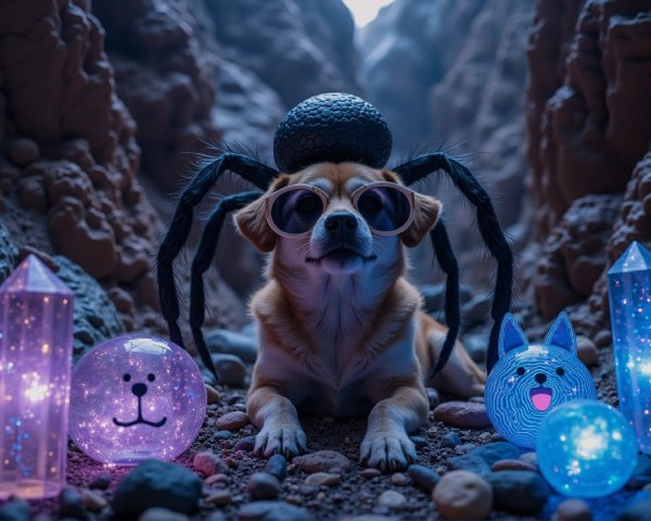 Chihuahua in Sunglasses Surrounded by Colorful Orbs