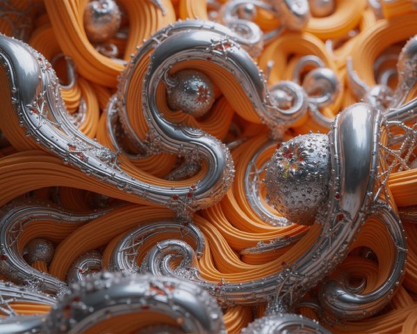 Vibrant Abstract Composition of Silver and Orange Elements