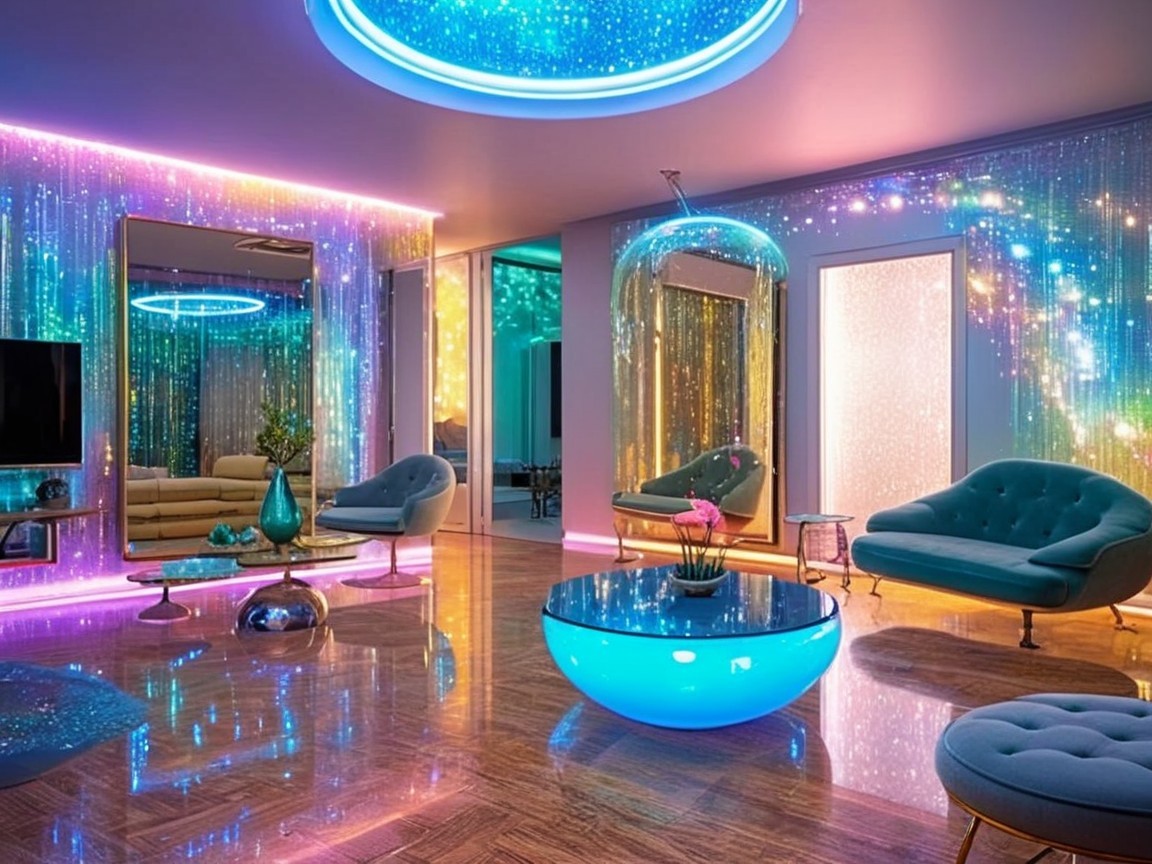 Futuristic Living Room with Colorful LED Style