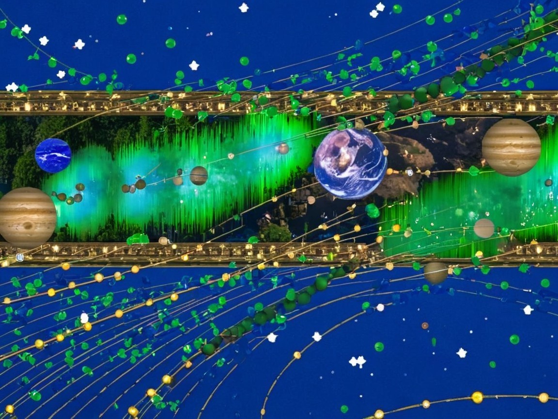 Vibrant Cosmic Scene with Colorful Planets and Nature