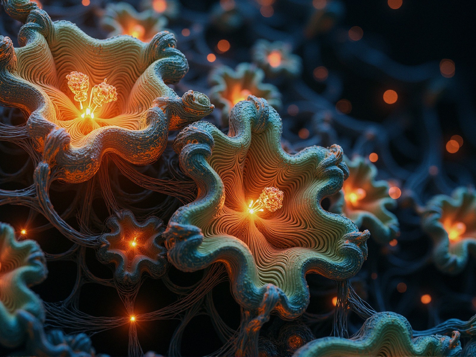 Close-Up of Bioluminescent Floral Structures