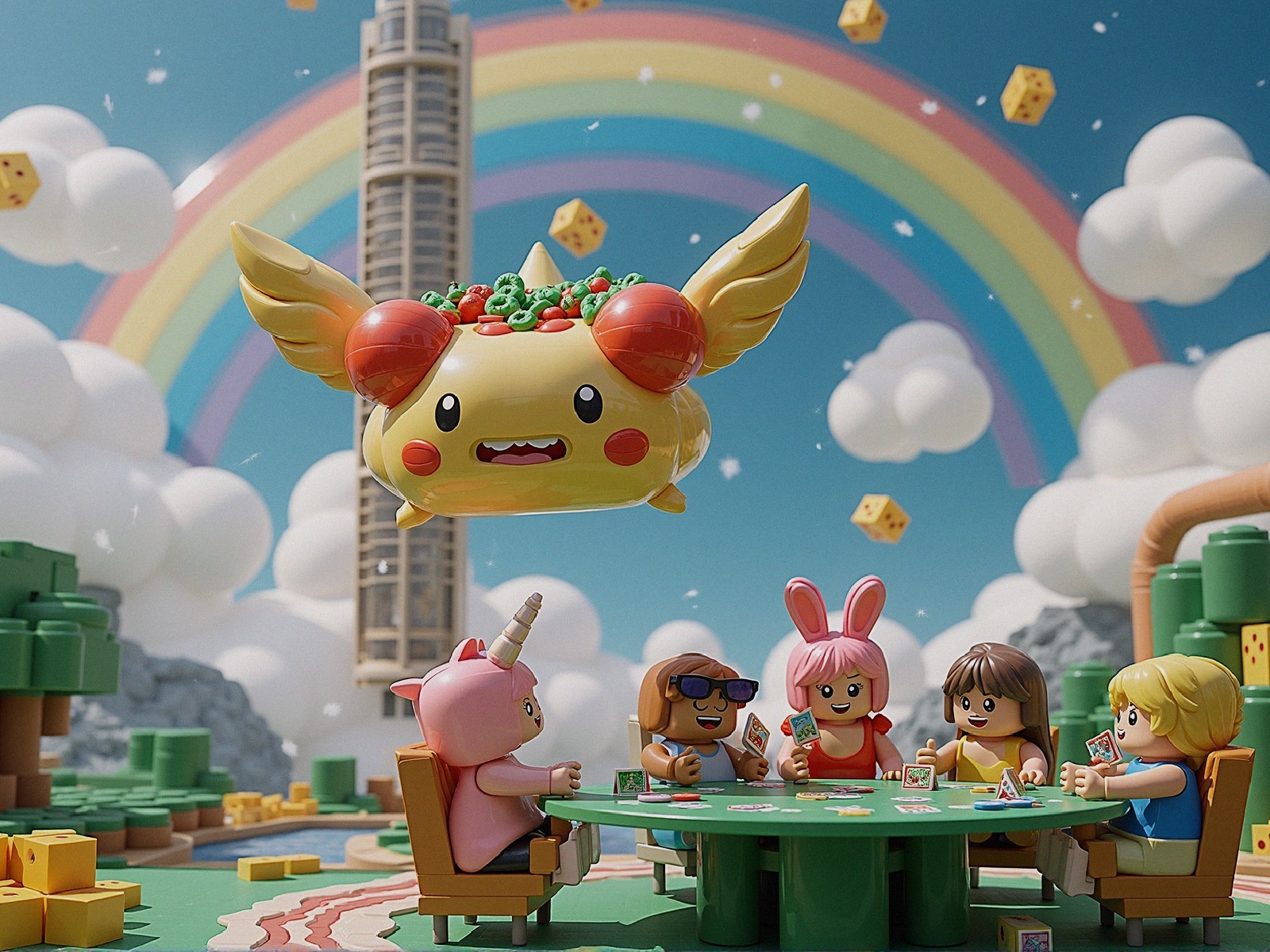 Playful Characters at a Vibrant Gaming Table Scene