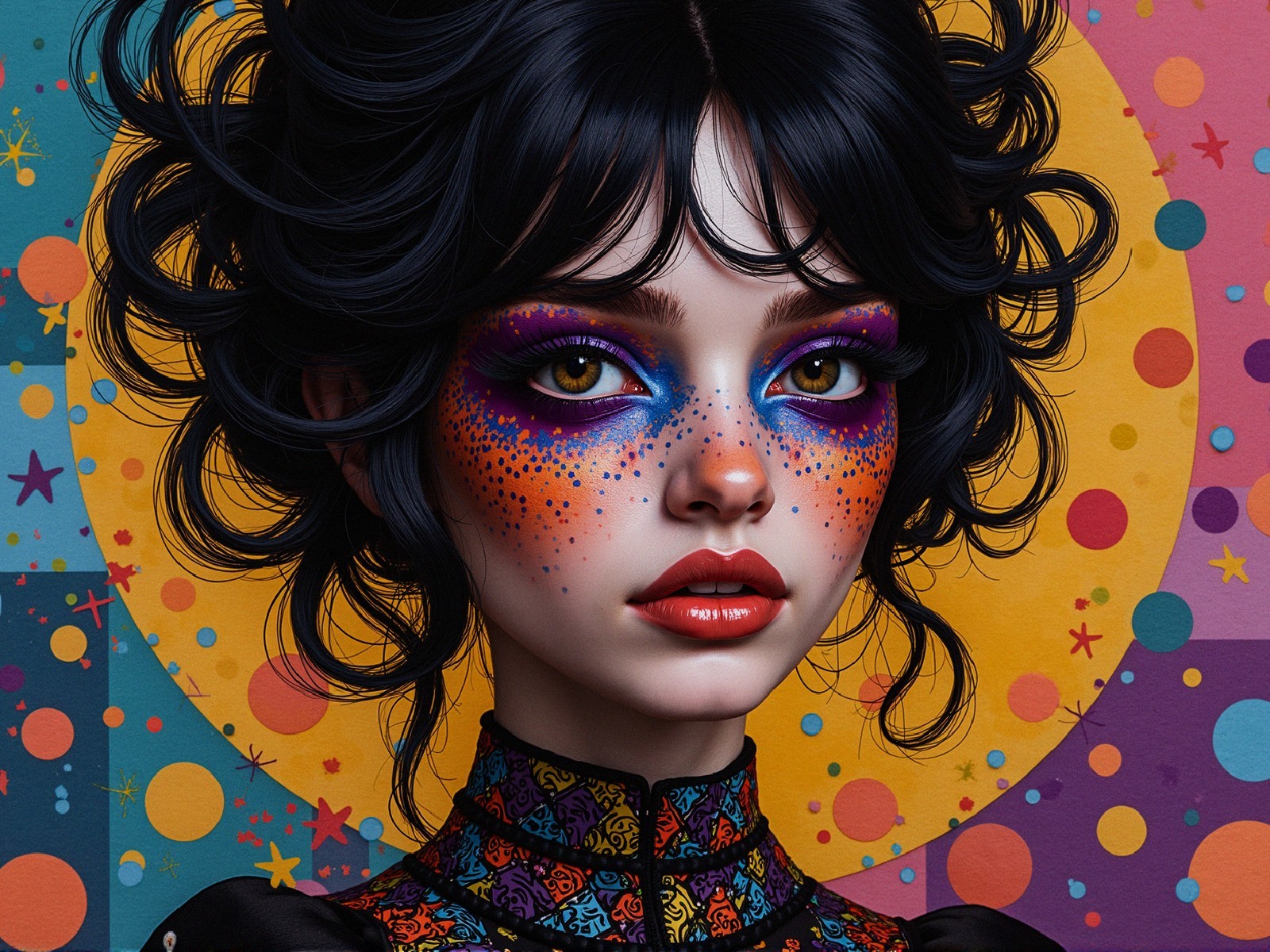 Portrait of a Young Woman with Colorful Makeup and Hair