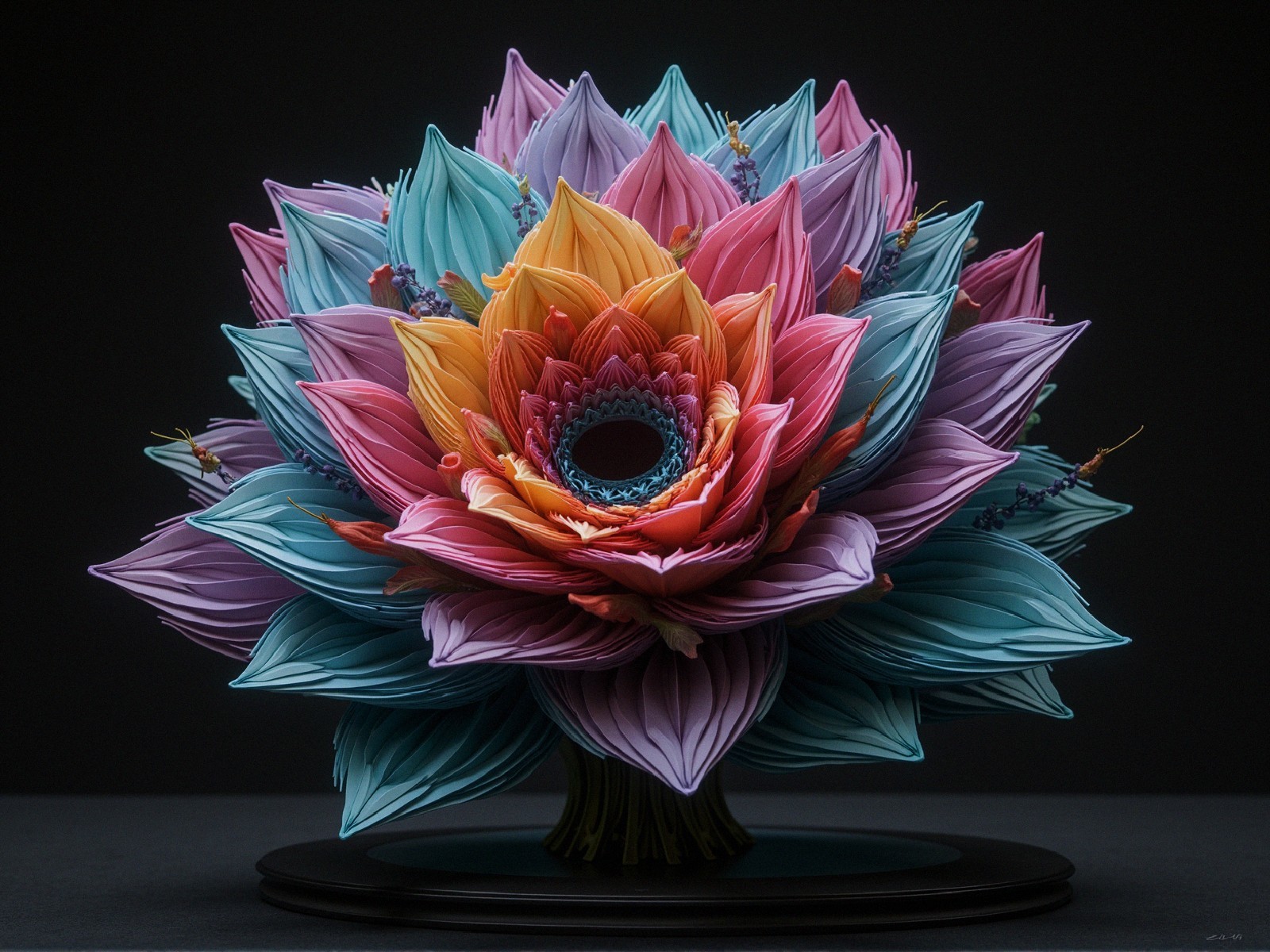Floral Sculpture with Vibrant Petals in Circular Design