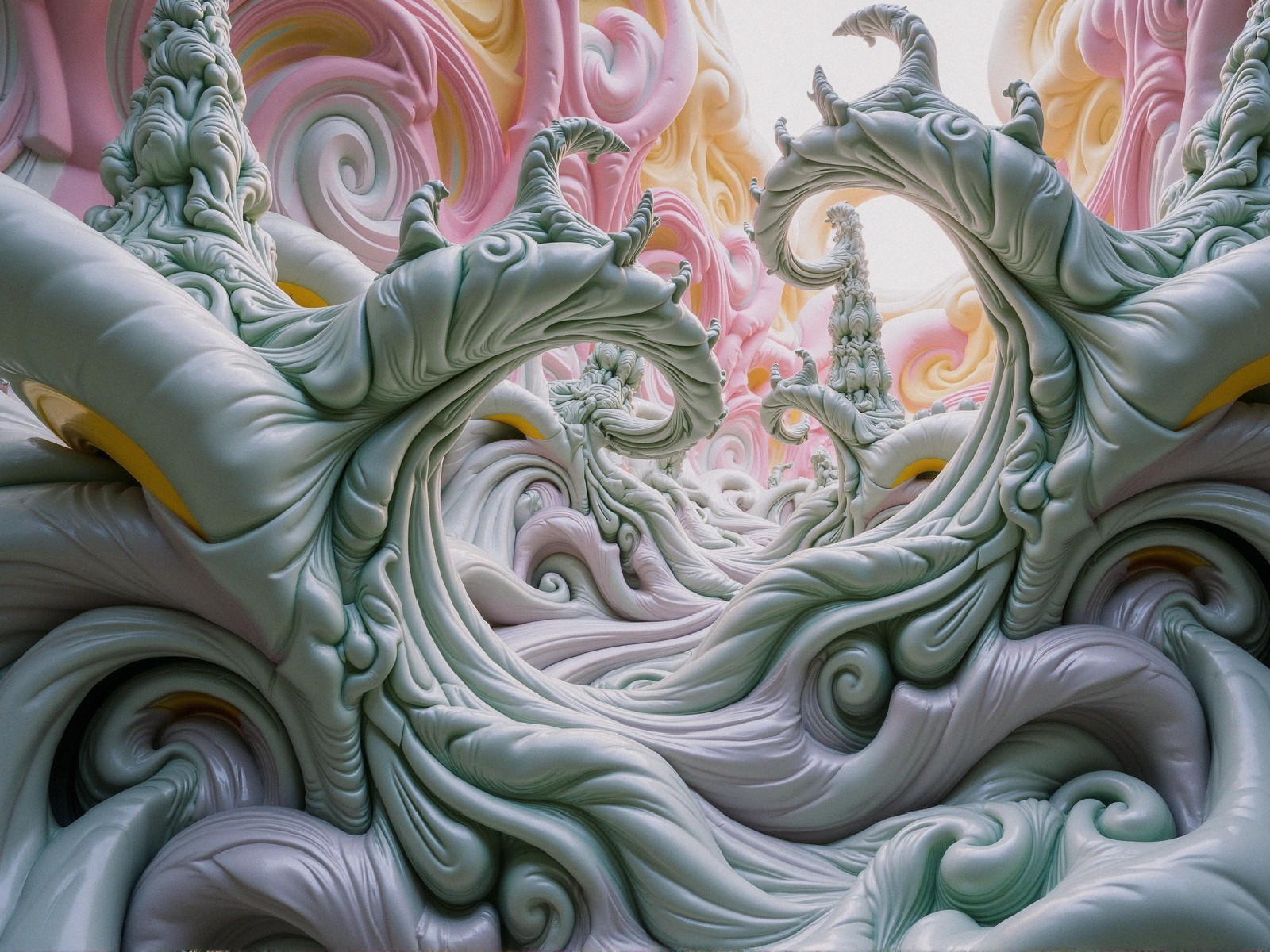 Surreal Landscape of Soft Sculpted Waves in Pastels