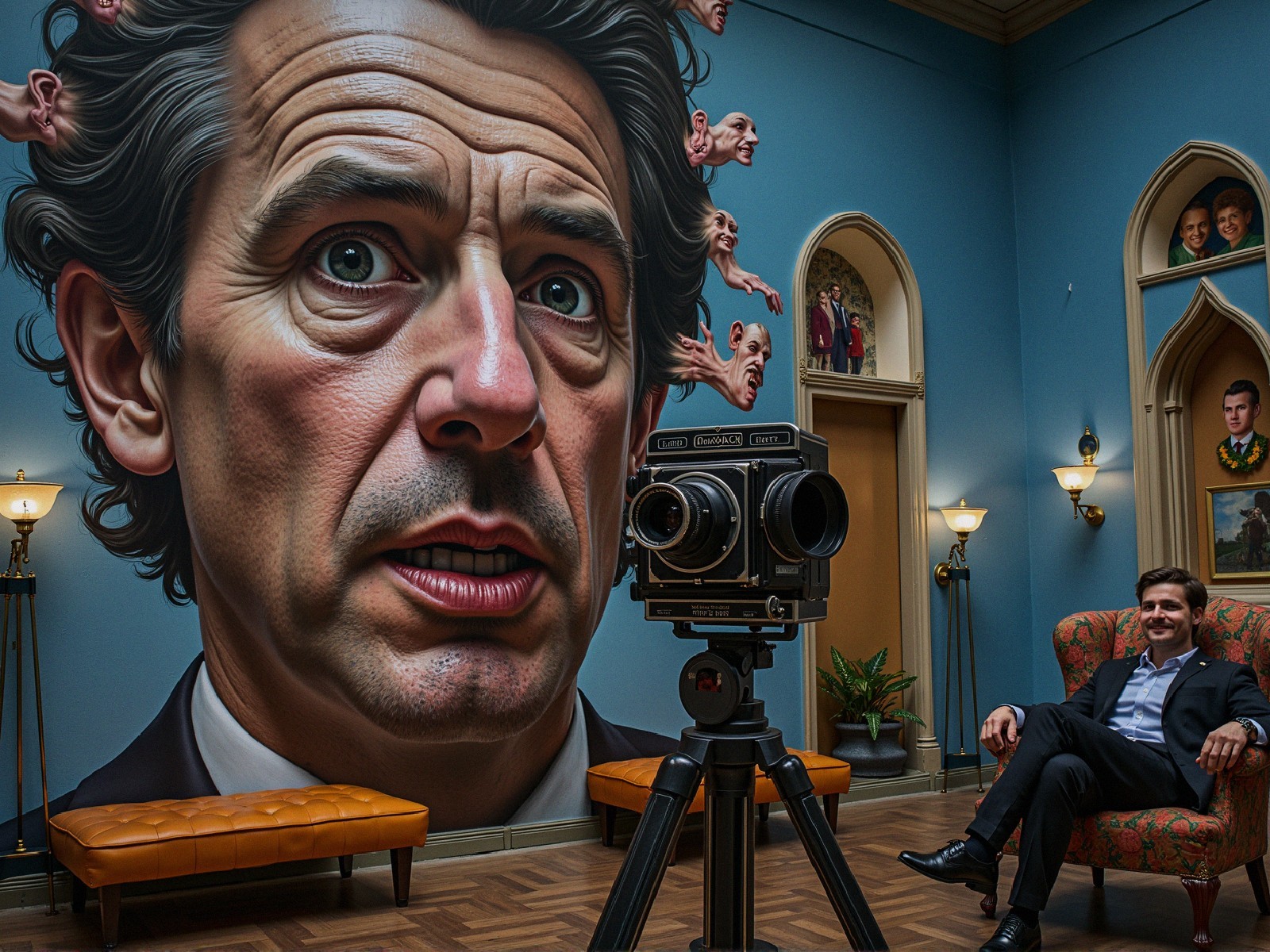 Surreal Mural and Vintage Chair in Decorated Gallery