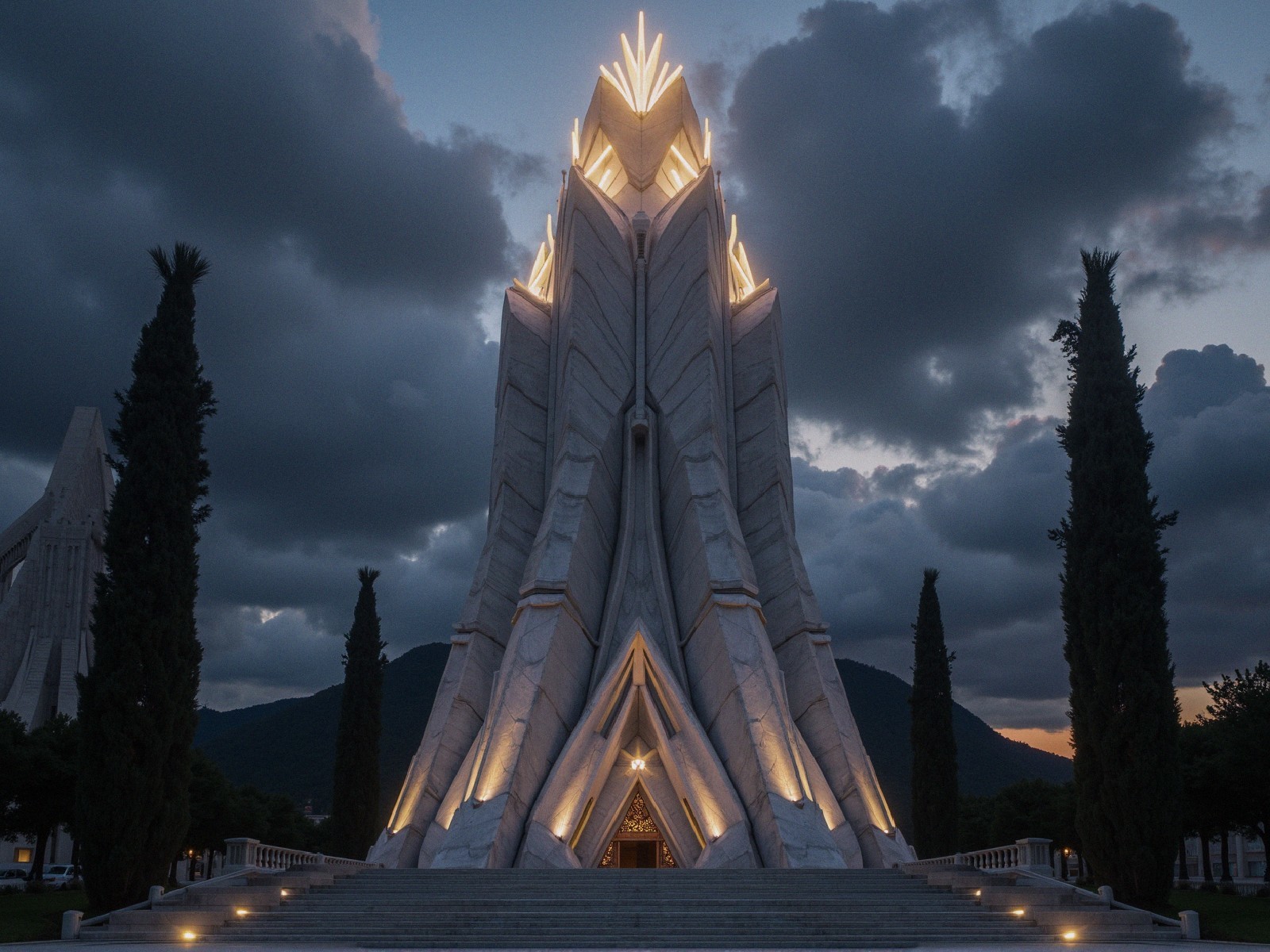 Striking Architectural Monument Against Twilight Sky