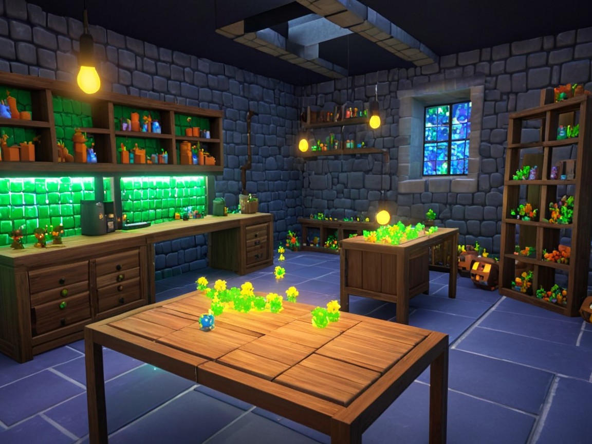 Cozy medieval-style room with wooden furniture and decor