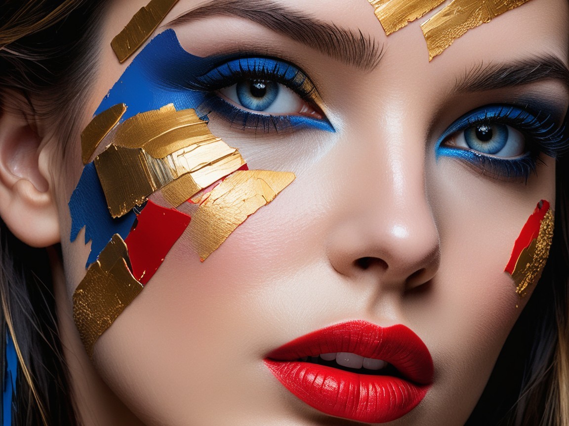 Close-up portrait of a woman with artistic makeup