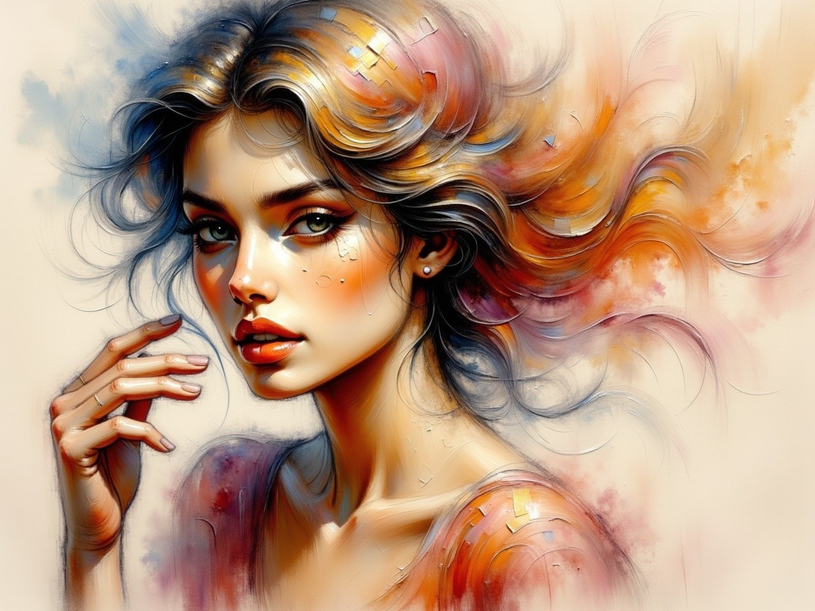 Portrait of a Young Woman with Vibrant Hair and Colors