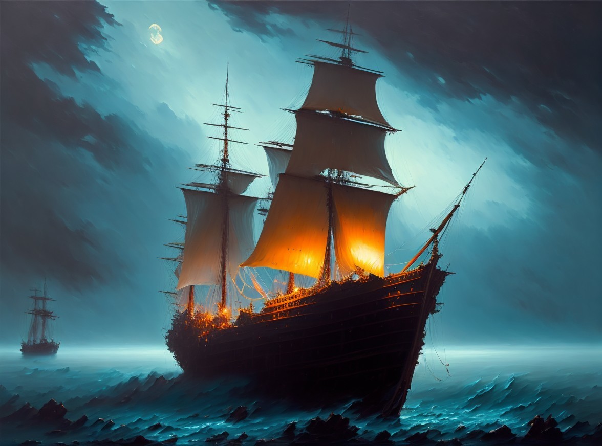 Majestic ship sailing through a stormy seascape