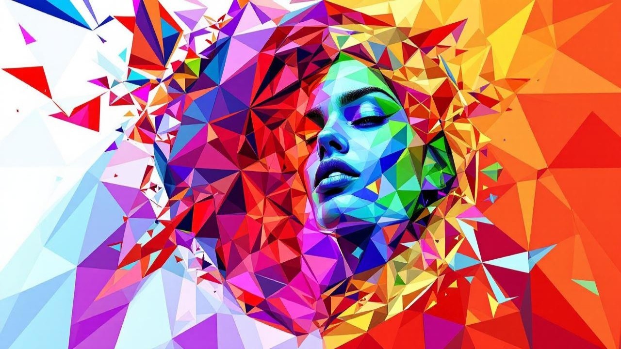 Abstract Multicolor Geometric Woman in Digital Art