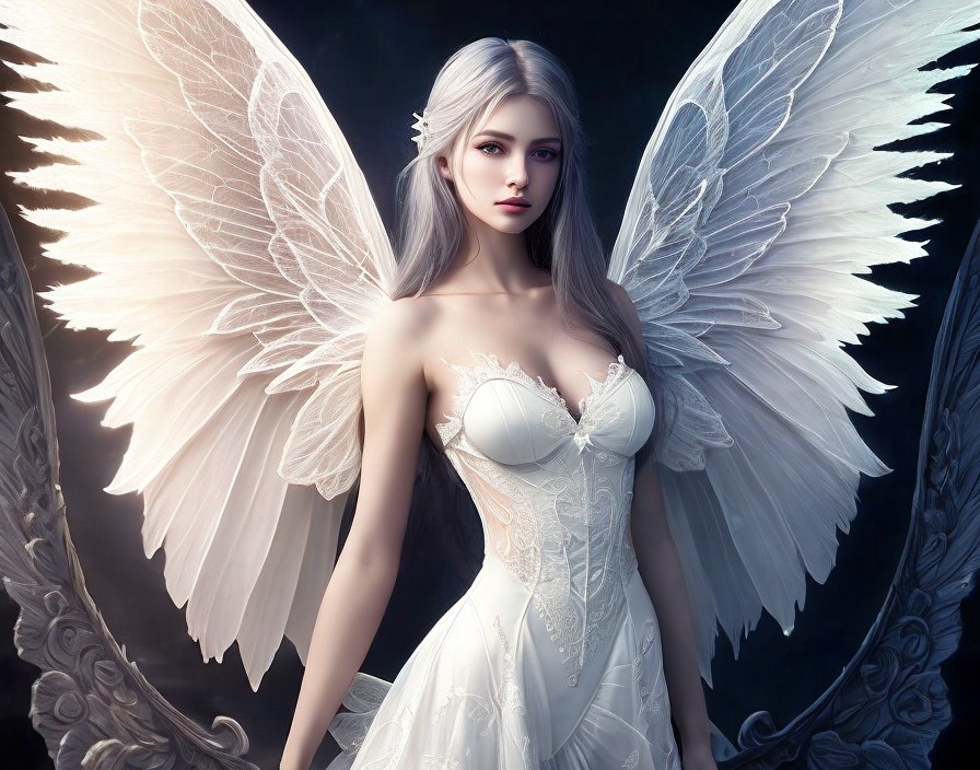 Mystical Figure with Wings in Ethereal Setting