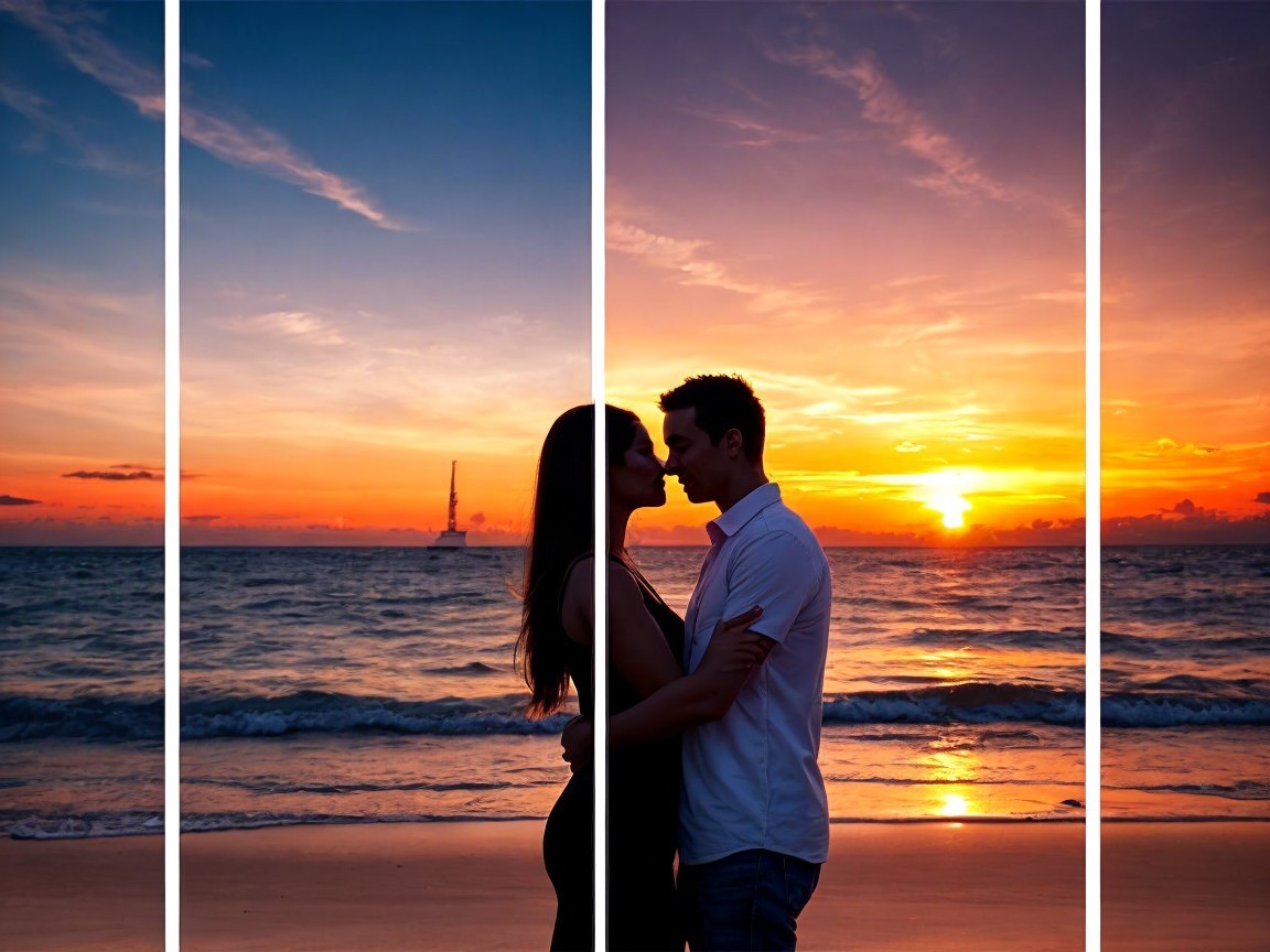 Romantic Beach Silhouette of Couple at Sunset
