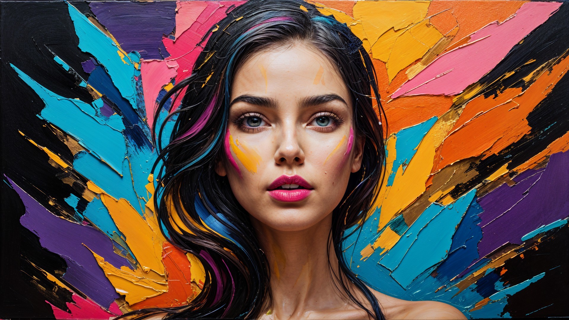 Stylized Painting of a Woman with Colorful Accents
