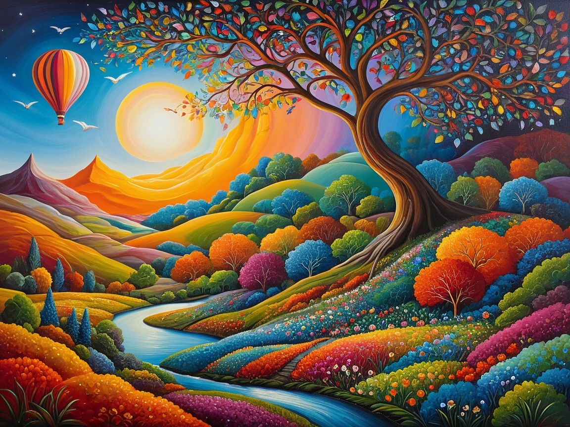 Vibrant Autumn Landscape with Rolling Hills and River