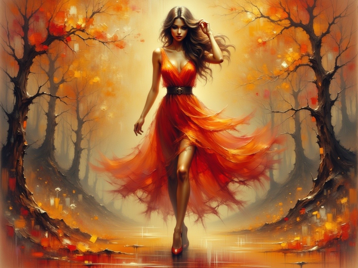 Portrait of a Woman in an Autumn Forest Setting