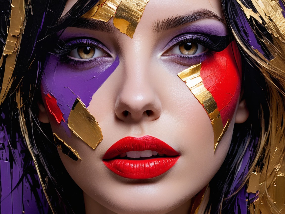 Extreme Close-Up Portrait of Woman with Oil Paint Makeup