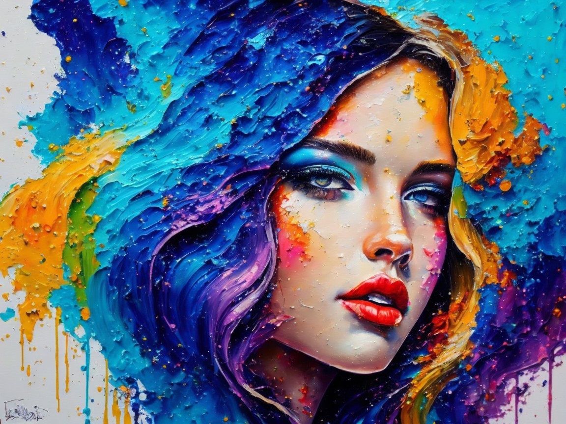 Vibrant Portrait of a Young Woman with Bold Colors