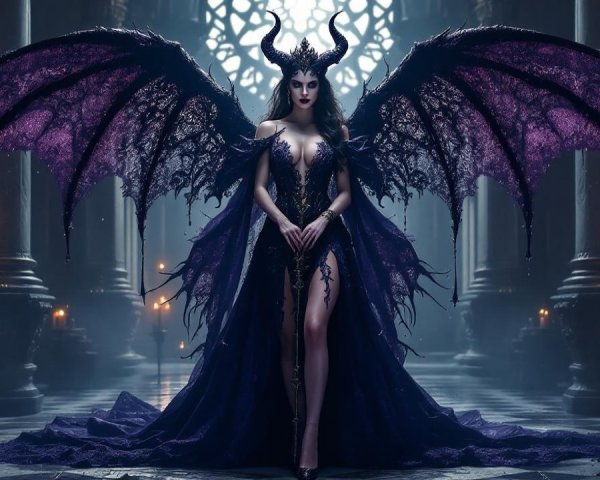 Dark Figure with Bat Wings in Mystical Setting