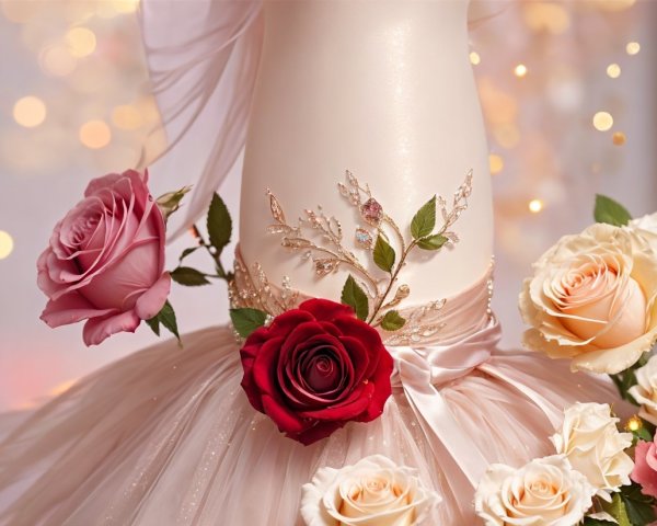 Close-up of a floral embellished elegant dress