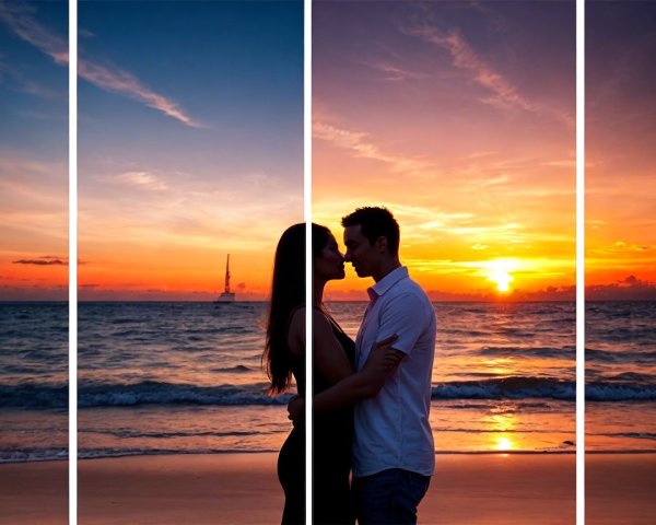 Romantic Beach Silhouette of Couple at Sunset