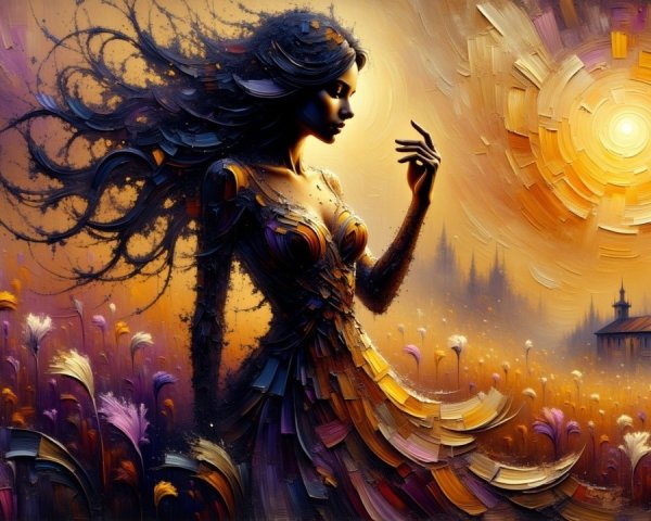 Ethereal Woman in Vibrant Flower Field Painting