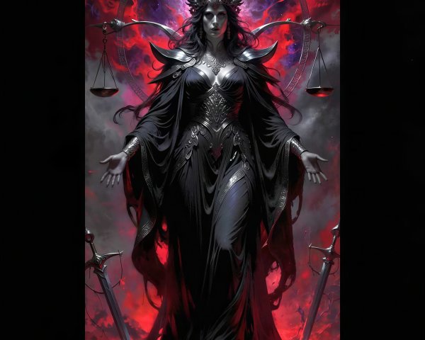 Full Body Portrait of a Horned Dark Goddess