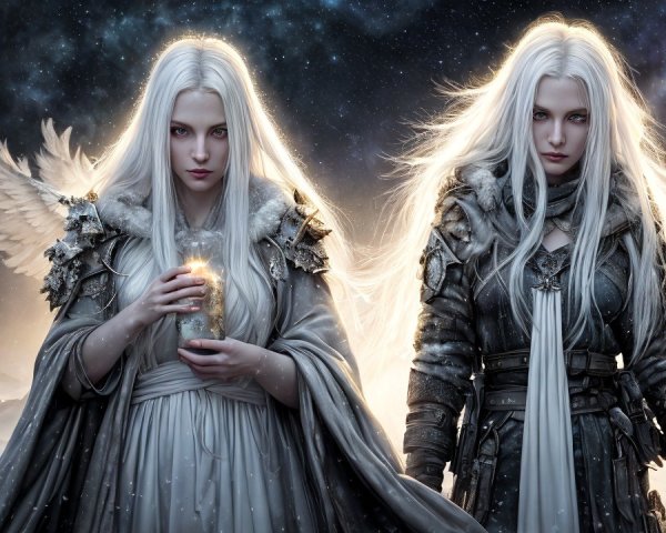 Ethereal Figures in Celestial Fantasy Setting