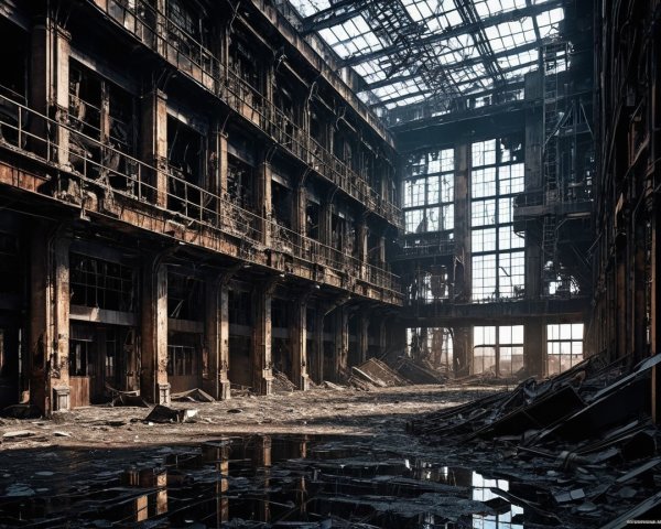 Desolate Industrial Building with Broken Windows