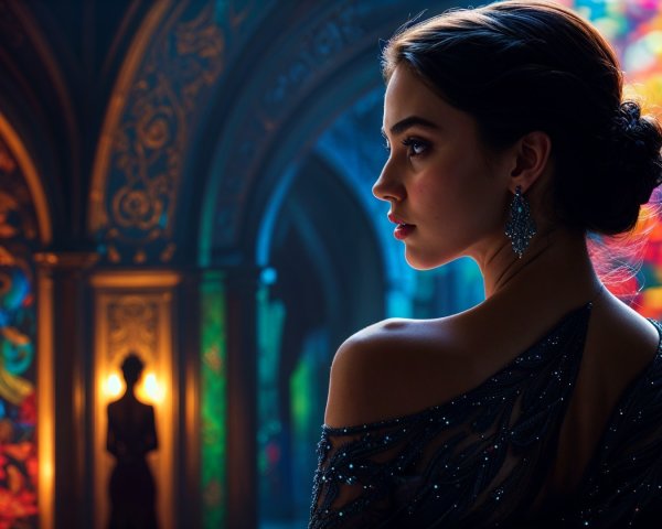 Elegant Woman in Softly Lit Decorative Setting