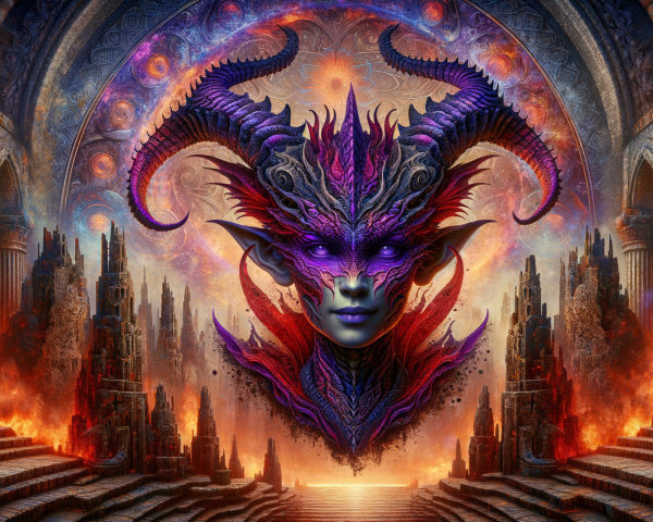 Majestic Horned Figure in Vibrant Fantasy Scene