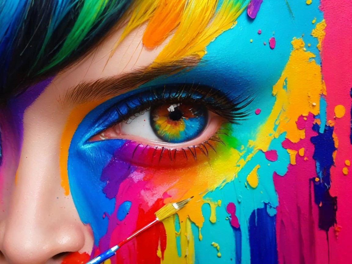 Close-Up of a Colorful Eye with Artistic Face Paint