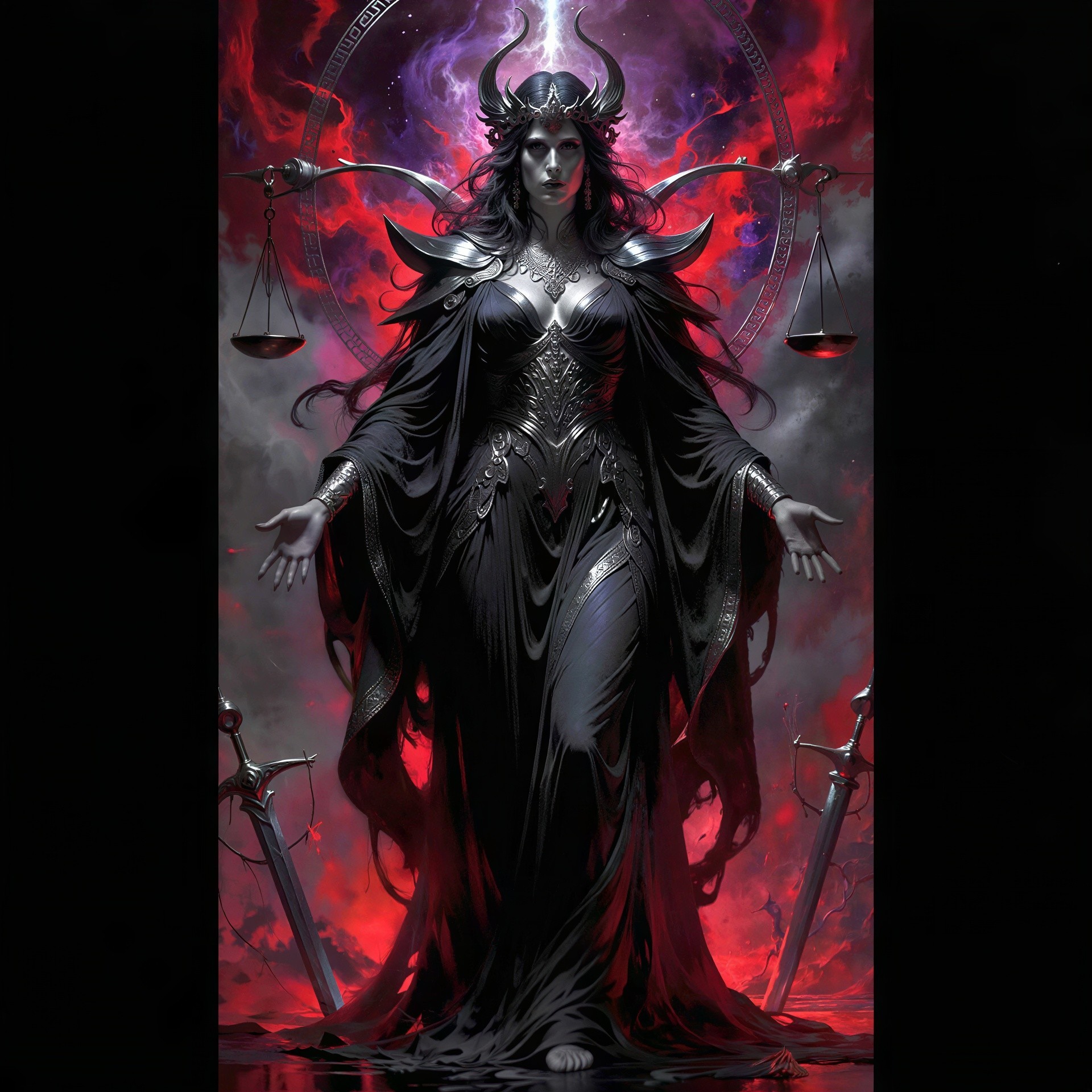 Full Body Portrait of a Horned Dark Goddess