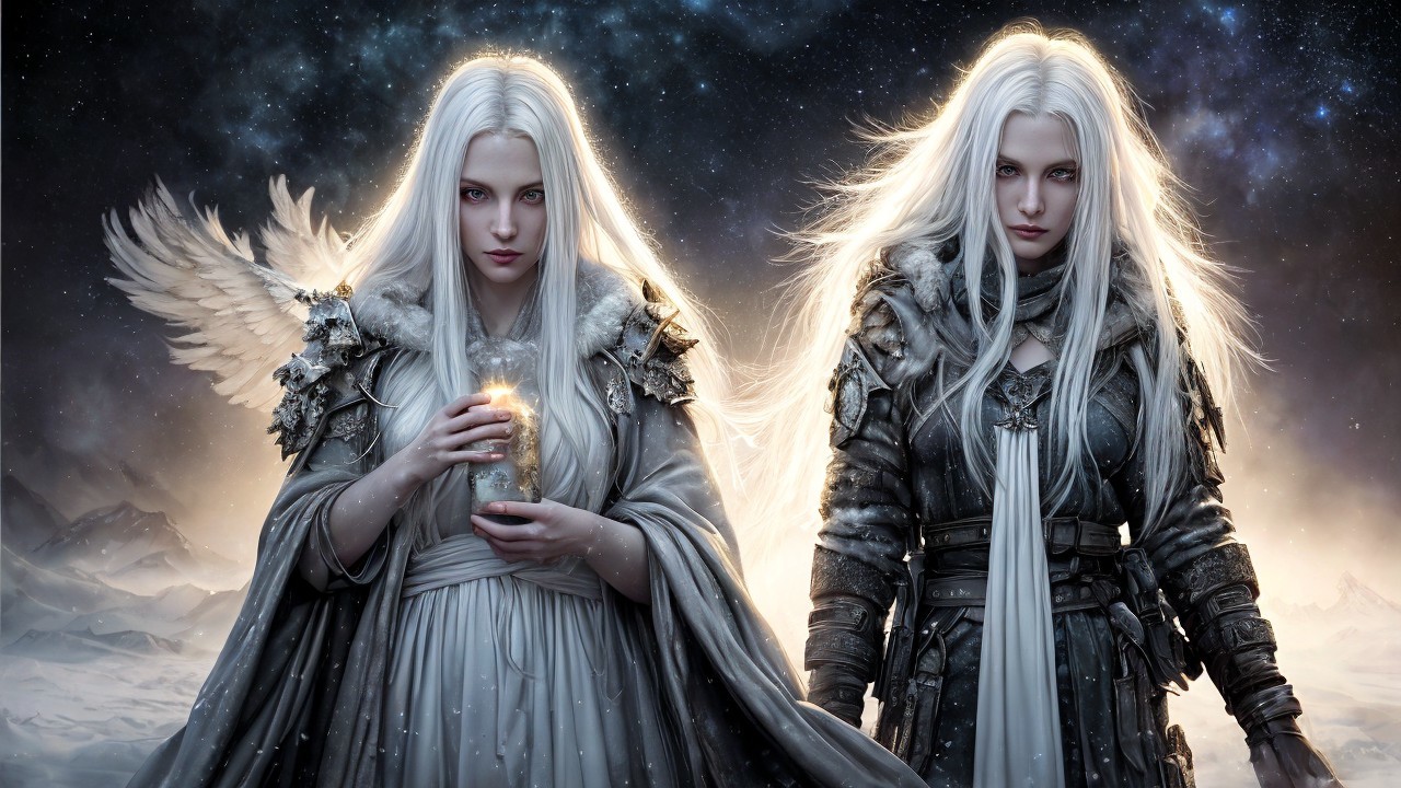 Ethereal Figures in Celestial Fantasy Setting