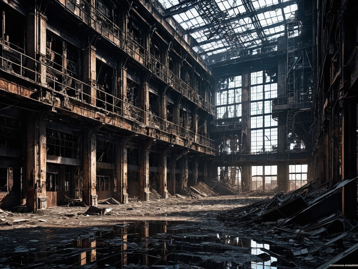 Desolate Industrial Building with Broken Windows