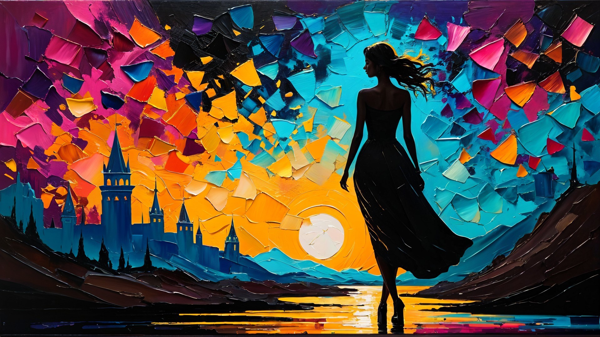 Silhouette of a Woman Against a Vibrant Sunset