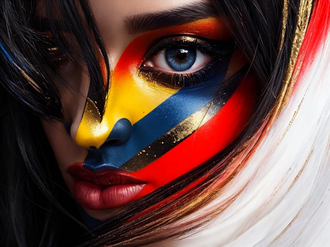 Colorful Face Paint Portrait with Bold Patterns and Makeup