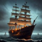 Majestic ship sailing through a stormy seascape